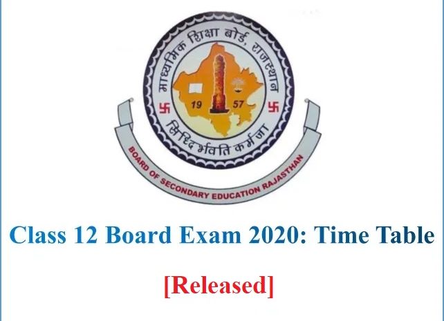  Rajasthan Board Class 10th & 12 Exam Time Table 2020